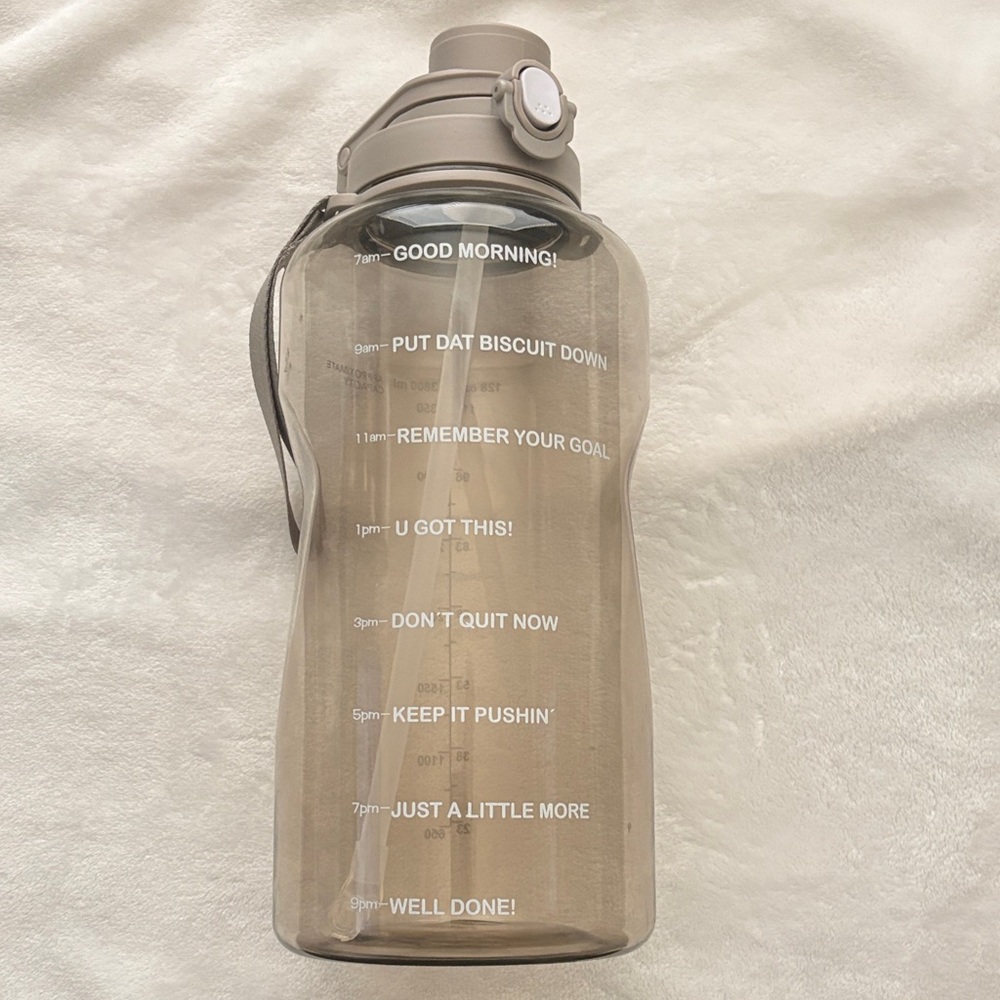 Motivational Large Water Bottle - Taupe Lid & Strap
